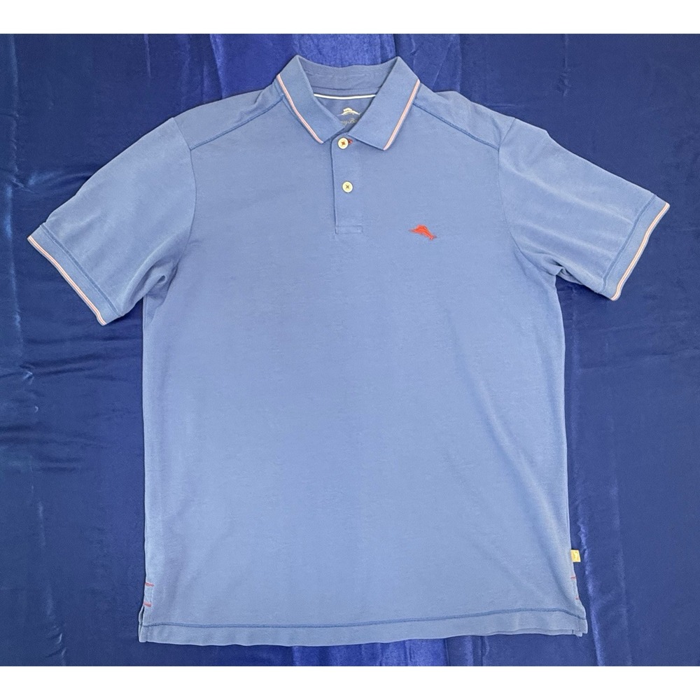 Tommy Bahama Polo Shirt Mens Medium Blue Short Sleeve Supima Cotton Marlin Logo